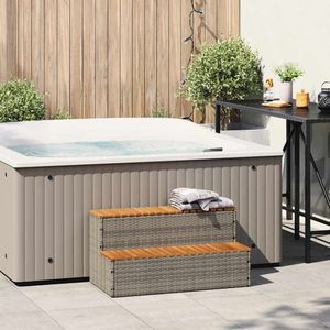 vidaXL Whirlpooltreppe Grau 100x50x50,5 cm Poly Rattan Akazie Massiv