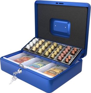 ACROPAQ Geldkassette abschließbar - Kasse mit Münzzählbrett, Groß 24 x 30 x 9 cm - Abschließbare Box, Geldkasse, Geldkoffer geeignet für Geldaufbewahrung - Blau - 10005B ACROPAQ Geldkassette abschließbar - Kasse mit Münzzählbrett, Groß 24 x 30 x 9 cm - Abschließbare Box, Geldkasse, Geldkoffer geeignet für Geldaufbewahrung - Blau - 10005B