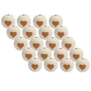 20 Stück natürliche unvollendete Holz Runde Holz lose Perlen Schmuck 20mm Herz Stil Herz Größe 20mm Farbe Natürlich