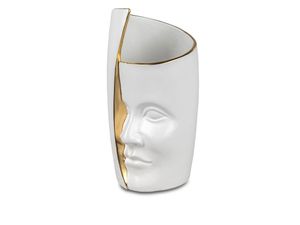 Formano Deko Vase 'Face' aus Keramik, Höhe ca. 28 cm, mattweiß-gold