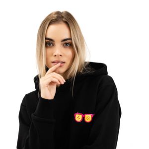 Nerd hunters oversized Hoodie mit Modischem Brillen-Motiv, Stylisch und Bequem, Damen, Schwarz, M