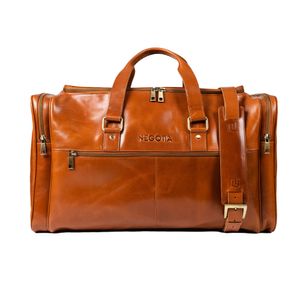 Negotia Alpha - kožená víkendová taška - cestovní taška pro muže a ženy - s přihrádkou na notebook - taška na víkend - sportovní taška - hnědá