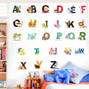 26 Englische Alphabet Wandsticker, Cartoon Tier Wandaufkleber, Wanddekoration für Kinderzimmer, Wohnzimmer, Schlafzimmer