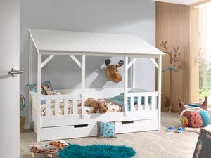 Vipack  Hausbett mit 90 x 200 cm Liegefläche und Bettschublade, Korpus Weiß lackiert, Dach in Weiß