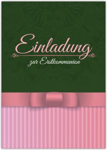 4x Klassische elegante Einladung zur Erstkommunion in grün, rosa