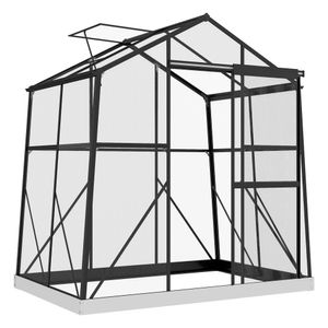 Outsunny Gewächshaus Aluminium 131 x 192 x 203 cm Treibhaus 2,51 m² Tomatenhaus mit Fenster, Schiebetür, Fundament, Aufzucht Pflanzenhaus für Garten, Balkon, Schwarz