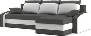 Logan-Ecksofa mit Schlaffunktion und Bettkasten in grau und weiß sawana 05 + sawana 99