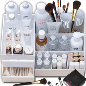 Make-up Organizer Kosmetik Organizer Schubladen für zu Hause Badezimmer Schlafzimmer Lippenstifte Nagellack Schmuck Pinsel 25,5x16x11 cm Weiß Retoo