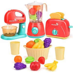 BeebeeRun Lernspielzeug Küchenspielzeuge Rollenspielzeug mit Saftpresse, Mixer und Toaster (Set, 15-St), Frühes Lernspielzeug für Kinder ab 2 Jahren