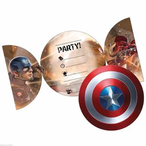 Captain America Civil War - Schutzschild - Einladungen 6er-Pack - Karton SG30036 (Einheitsgröße) (Bunt)