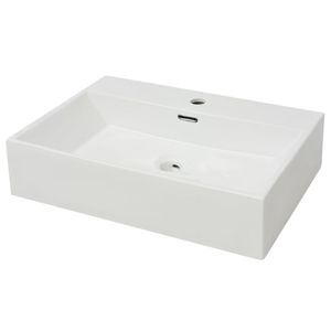 vidaXL Umývadlo s otvorom na batériu Keramické biele 60,5x42,5x14,5 cm