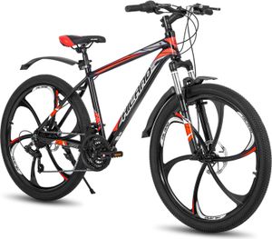 HILAND Mountainbike 26 Zoll mit 21 Gang, Aluminiumrahmen, Scheibenbremse, Federgabel,, MTB mit 6 Speichenräder Einteiliges Laufrad, Schwarz