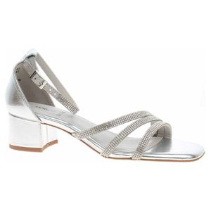 s.Oliver Damen Sandalette Sandale Strass Metallic Karree Blockabsatz 5-28206-42, Größe:39 EU, Farbe:Silber