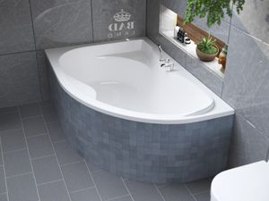 BADLAND Eckbadewanne Badewanne Dora LINKS 170x110 mit Ablaufgarnitur, Füßen und Styroporverkleidung GRATIS