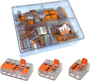 85 Stück Wago Hebelklemmen - Set Sortiment Serie 221-412 | 221-413 | 221-415 in praktischer Klarsichtbox