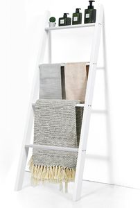 GOPLUS 4 Ebenen Handtuchständer, Handtuchleiter Holz, Handtuchständer Leiterregal, 4 Handtuchstangen für Wohnzimmer, 50 x 137cm(Weiß)