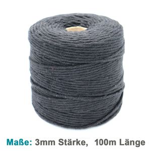 Makramee Garn Baumwolle Schnur - 3mm x 100m - zum basteln - Natur - Faden - Seil - Schwarz