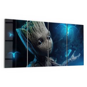 DEQORI Glasbild Echtglas 4x30x60 cm 'Niedlicher Baby Groot' Wandbilder XXL groß