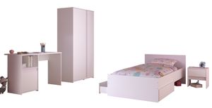 Parisot Jugendzimmer Kinderzimmer Pirouette23 in weiß mit grau oder rosa Set 3-teilig mit Bett und Schreibtisch und Kleiderschrank