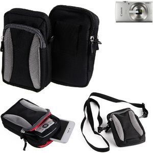 K-S-Trade Fototasche kompatibel mit Canon IXUS 185 Gürtel-Tasche Holster Umhänge Tasche Kameratasche, schwarz-grau Brust-Beutel Brust-Tasche