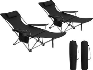 WOLTU 2er Set Campingstuhl klappbarer, Klappstuhl Liegestuhl für Outdoor, Angelstuhl Sonnenstuhl ultraleichter mit Armlehnen und Getränkehalter Schwarz