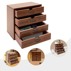 Holz Schreibtisch Organizer, Retro und Schön Desktop Holz Organizer, Schreibtisch Organizer mit 4 Schubladen