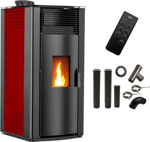 Vzduchová kamna na pelety Anita 15 kW Sannover Bordeaux + sada pro připojení komína