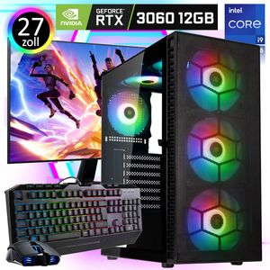 Gaming PC Komplett-Set Intel Core i9 11900K - Nvidia GeForce RTX3060 12GB - 500GB M.2 NVMe SSD - 32GB DDR4 - Windows 11 - WLAN Bluetooth - 27" TFT - Tastatur/Maus