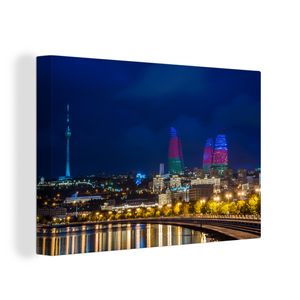 OneMillionCanvasses® - Leinwandbilder - 120x80 cm, Die Flammentürme leuchten in den Farben Aserbaidschans in der Nähe von Baku, Wandbilder Kunstdruck Wanddekoration - Wanddekorationen - Wohnzimmer