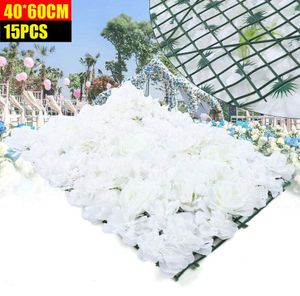 15 Stück  Künstliche Blumenwand Rosenwand    DIY Blumenpaneele  Blumenwandpaneele für Hochzeit Straße Garten  Hintergrund (40x60cm ) Weiß