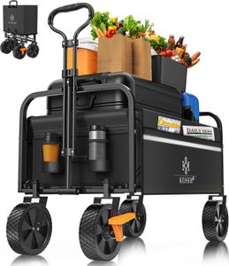 KESSER® Bollerwagen faltbar Handwagen Transportkarre Gerätewagen | inkl. 2 Netztaschen & Cover | klappbar | PVC-Reifen | bis 80 kg Tragkraft transportwagen Gartenanhänger ohne Dach