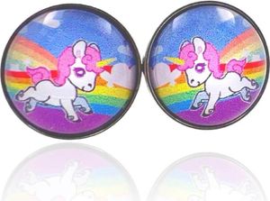 Kinder Ohrringe Ohrstecker 316L Chirurgenstahl Regenbogen mit Einhorn