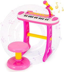 GOPLUS Kinderkeyboard mit 31 Tasten & Hocker, Elektronisches Keyboard mit Mikrofon, Aufnahme- und Wiedergabefunktion, Blinklichter, 22 Demos