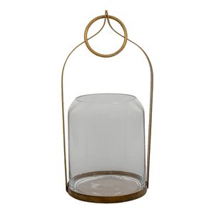 Clayre & Eef Windlicht 22x21x43 cm Kupferfarbig Metall Glas Rund