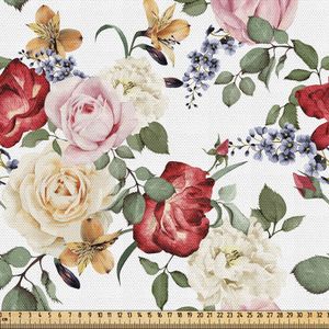 ABAKUHAUS Shabby Flora Gewebe als Meterware, Sommer-Frühlings-Jahreszeit knospt Rosen-Flieder-Blumen-Blatt-Druck, 2 M (148 x 200 cm), Pale Pink Cream