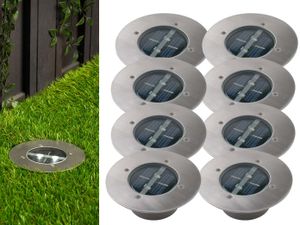 8er Set Solar Einbaustrahler Außen rund mit Tag/Nacht Sensor Bodeneinbauleuchten