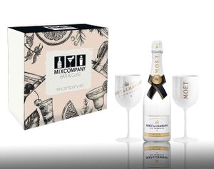 Moet Geschenkset - Moet & Chandon ICE Imperial Champagner 0,75l (12% Vol) + 2er Set Becher in weiß/gold Champagne Becher Kelche -[Enthält Sulfite]