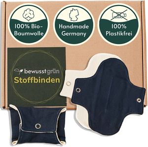 BewusstGrün I 3 Bio Stoffbinden + Pflegeanleitung - 100% Bio-Baumwolle - Schutz und Komfort in der Periode, Waschbare Slipeinlagen Handmade in Germany
