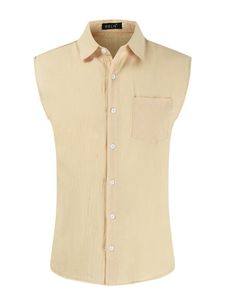 Herren Feste Farben Sommer Hemden Leinen Tops Basic Button Down T-Shirt Täglich Kleidung Khaki,Größe S