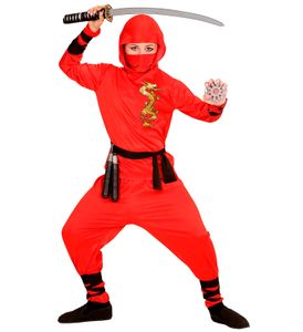 Kostüm Red Dragon Ninja  - Ninja Verkleidung Set rot Samurai Kämpfer XL - 164cm