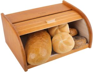 Creative Home Alder Roll-Brotkasten aus Buchen-Holz | 40 x 27,5 x 18,5 cm | Perfekte Brot-Box für Brot, Brötchen und Kuchen | Brot-Kiste mit Roll-Deckel | Natürlich | Brotbehälter für jede Küche