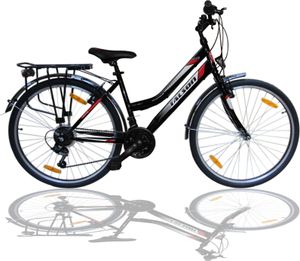 Talson 28 Zoll City-Fahrrad 21-Gang-Shimano-Schaltung mit Beleuchtung und Gepäckträger, Farbe Schwarz