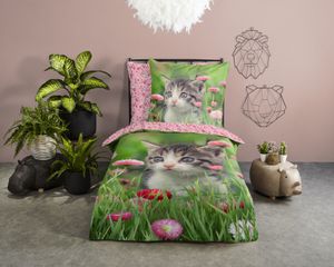 Good Morning Kinder Bettwäsche mit Katze- 135x200- 100%  Baumwolle