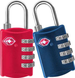 2er Set TSA-Gepäckschlösser Rot & Blau 4-Stellig Kofferschloss Zahlenschloss Vorhängeschloss Reiseschloss