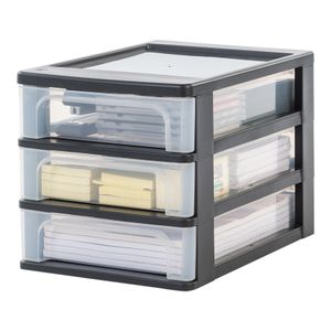 IRIS OHYAMA Schubladencontainer DIN-A4 3 flache Schubladen, schwarz-transparent 6172