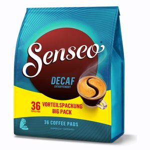Senseo Kaffeepads Entkoffeiniert / Decaf, Reiches Aroma, Intensiv & Ausgewogen, Kaffee für Kaffepadmaschinen, 36 Pads