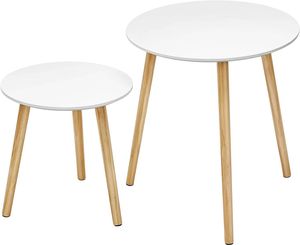 Příruční kulatý stolek ve skandinávském stylu, bílá/přírodní, sada 2 kusů
