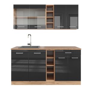 Vicco Single kitchen R-Line, 160 cm without worktop, Anthracite high gloss/gold power oak