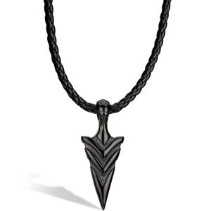SERASAR | Pánsky Prémiový Kožený Náhrdelník [Arrow] z Stainless Steel | Farba: Čierna | Dĺžka: 50cm