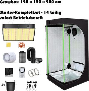 JUNG Gewächshaus Growbox Komplettset Anzuchtset mit Zuchtzelt LED Lampe, Anbau Pflanzen, BxTxH: 120x120x200,00 cm, Growbox, Gewächshaus Komplett Set